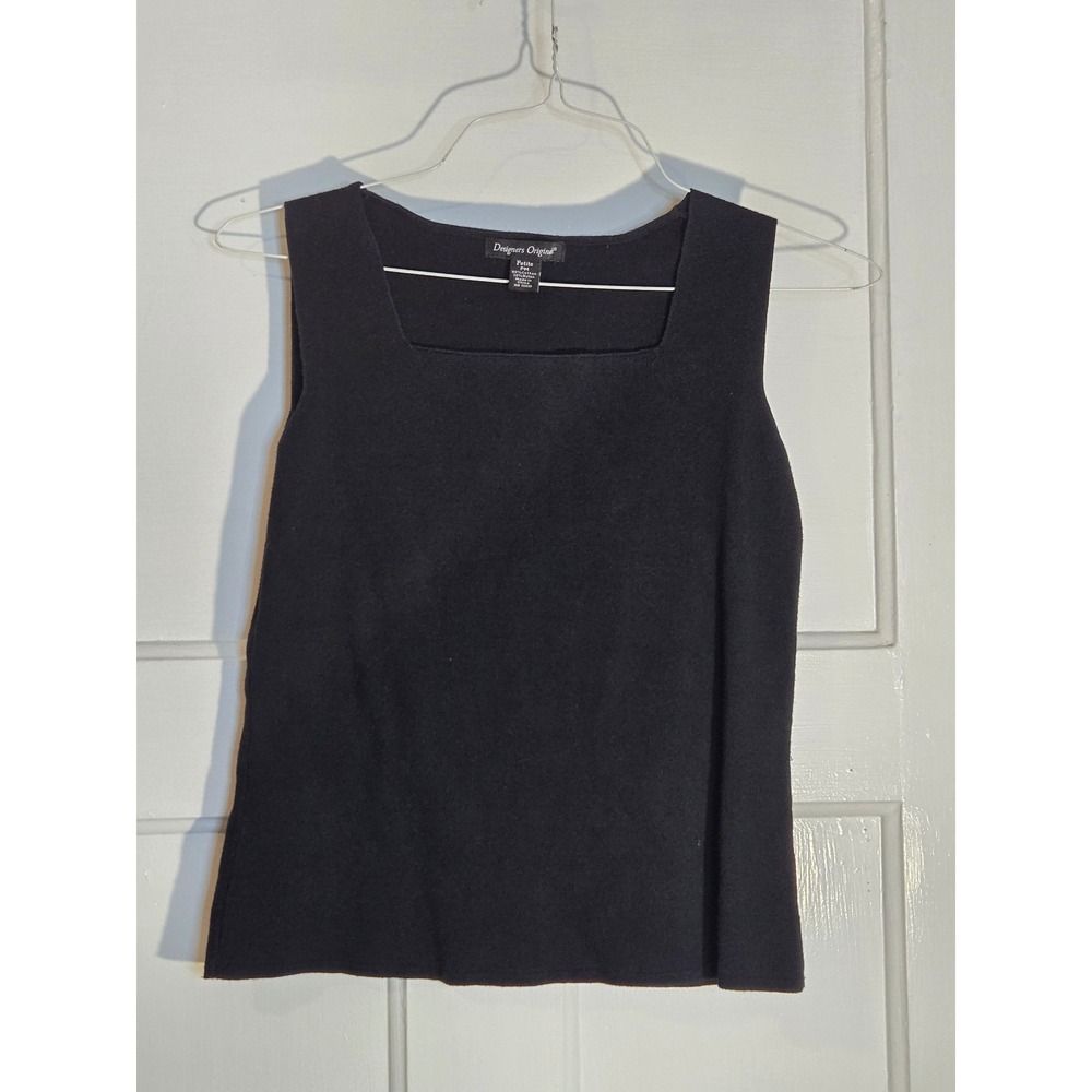 Designers Original Black Square Neck Knit Tank Top Petite Medium PM Cotton Blend